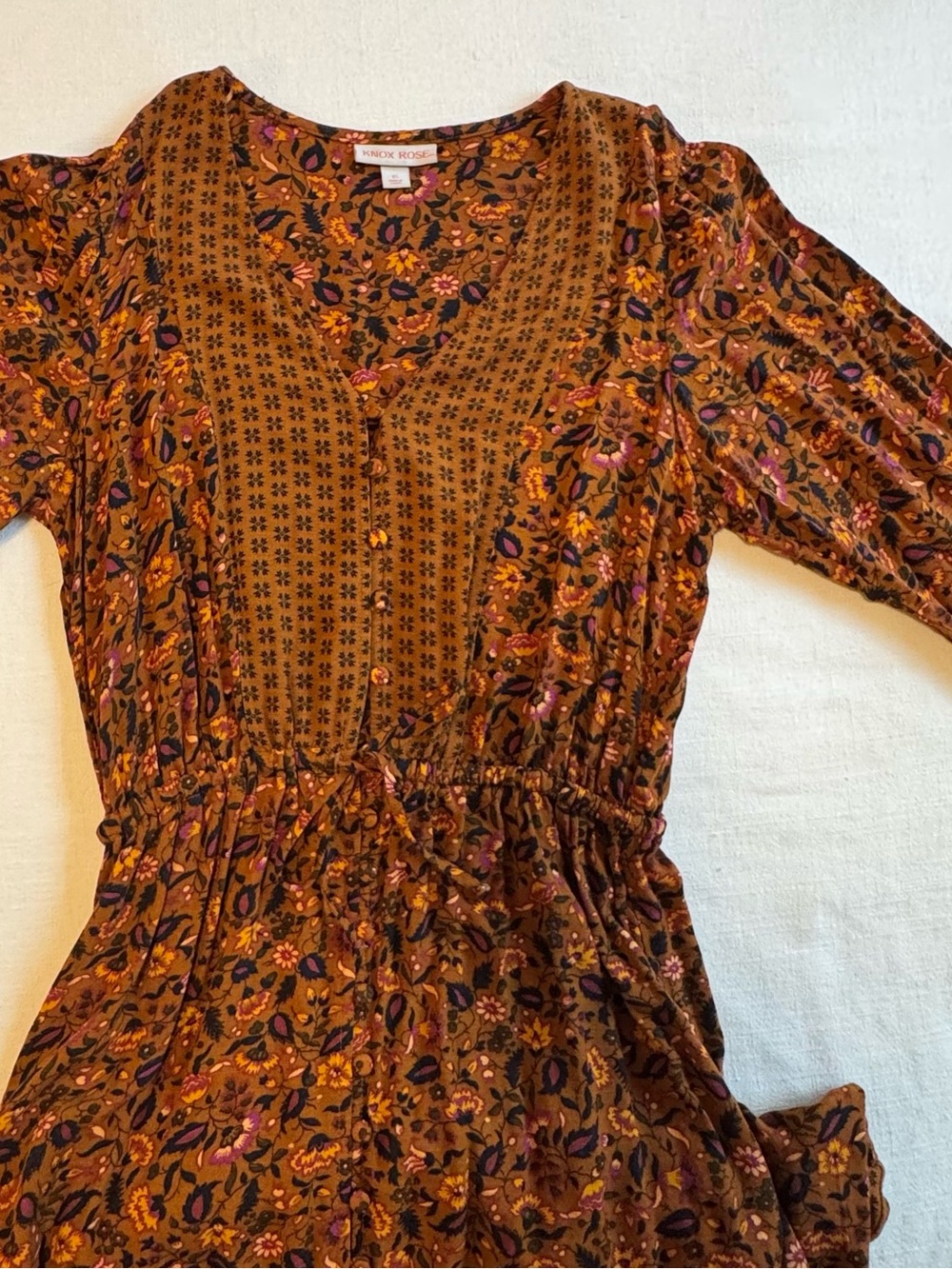 Knox Rose Rust Floral Button-Front Long Sleeve Midi Dress - Picture 4 of 8